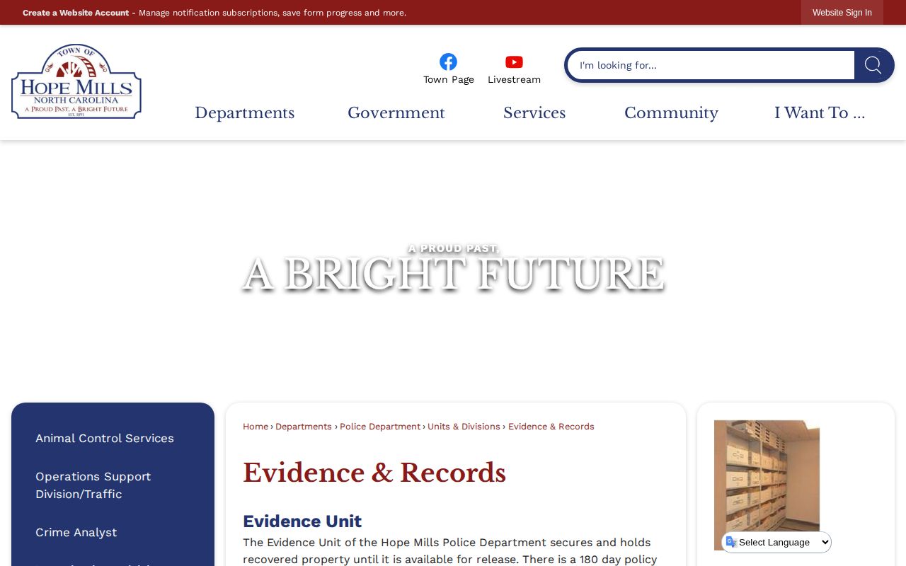 Hope Mills Police Department official Evidence and Records source