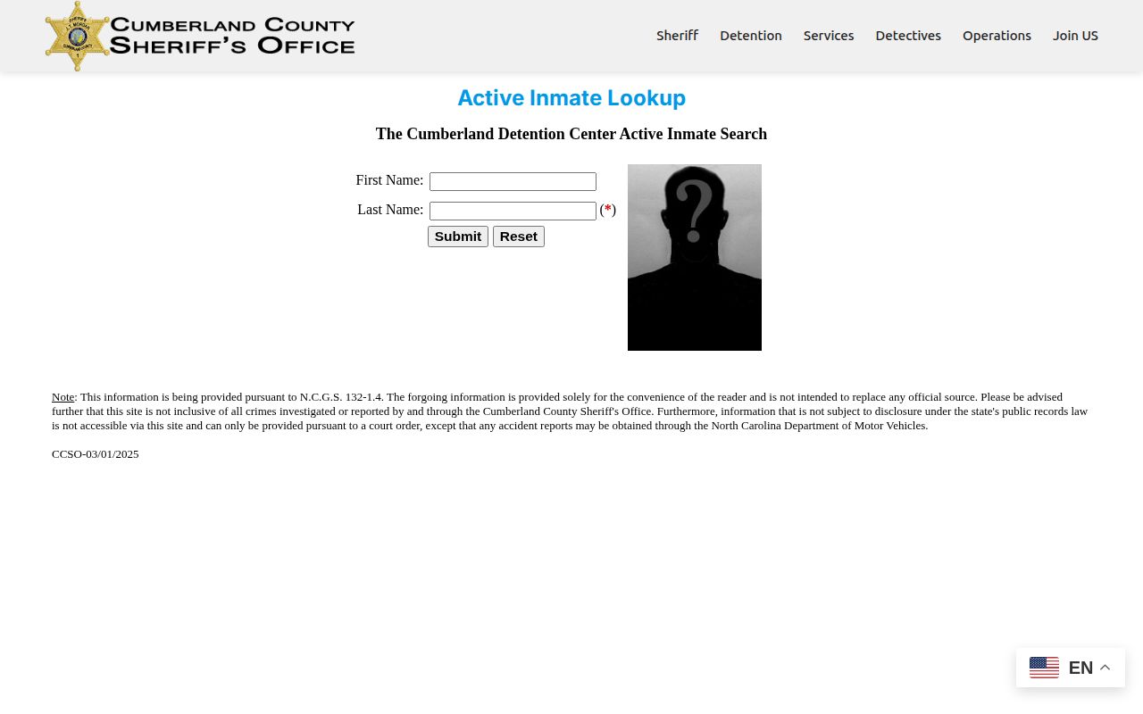 Official Cumberland County Sheriff's Office active inmate lookup source